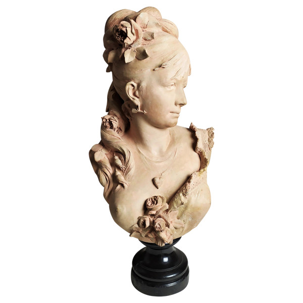  Scultura in terracotta di Adolphe Maubach Busto di donna XIX secolo