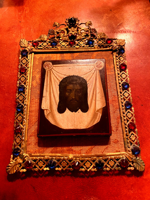 The face of Christ with the crown of thorns , very well framed 19th century icon painting