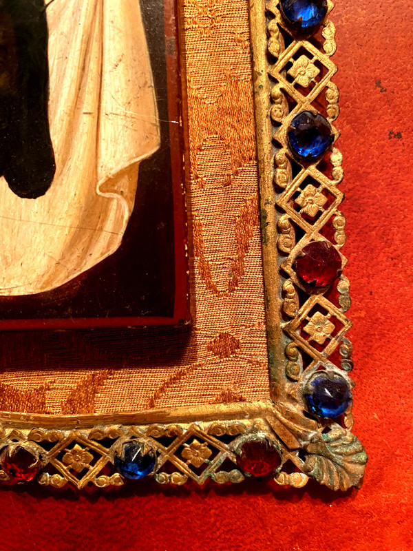 The face of Christ with the crown of thorns , very well framed 19th century icon painting