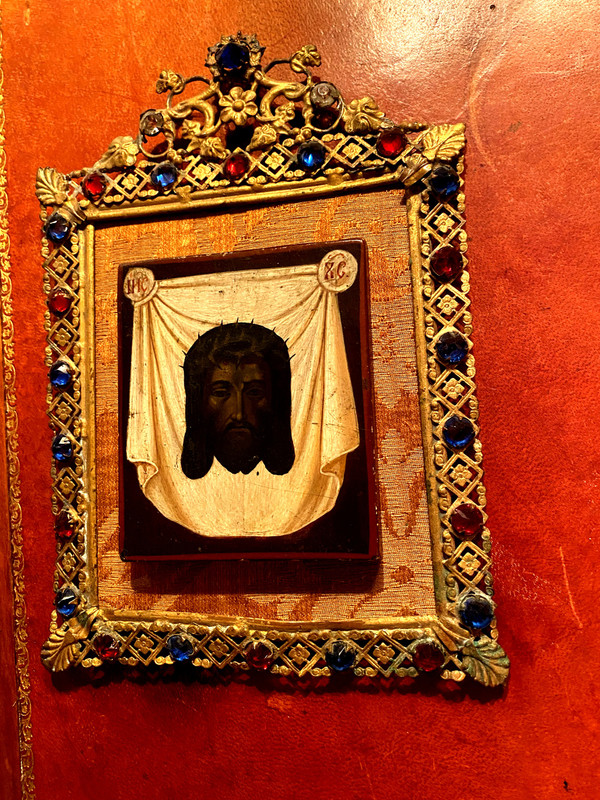 The face of Christ with the crown of thorns , very well framed 19th century icon painting
