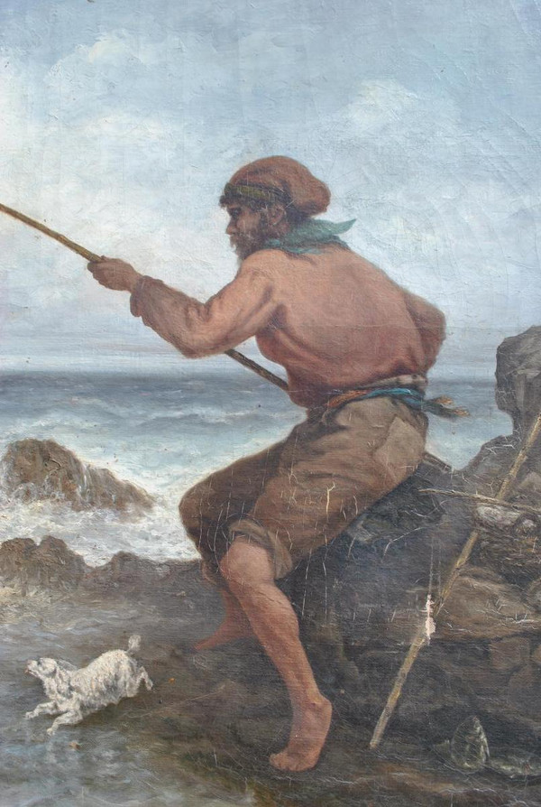 *Offre spéciale *Fischer an der Küste von Marseille, J Suchet, Öl auf Leinwand, 19. Jahrhundert