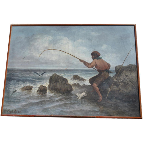 *Offre spéciale *Fischer an der Küste von Marseille, J Suchet, Öl auf Leinwand, 19. Jahrhundert