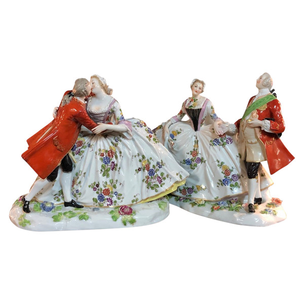 Frankenthal German Manufacture Pair Of Groups - Porcelain Subjects