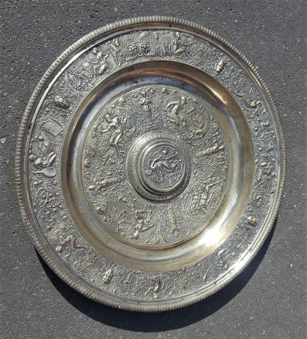 "Temperance" Ewer And Its Basin In Silver Bronze, After François Briot, 19th Century