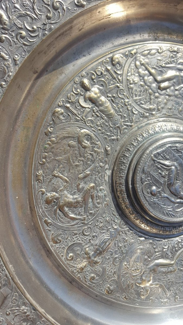 "Temperance" Ewer And Its Basin In Silver Bronze, After François Briot, 19th Century