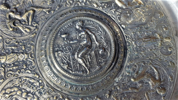 "Temperance" Ewer And Its Basin In Silver Bronze, After François Briot, 19th Century