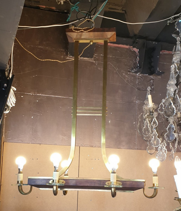 *Offre spéciale *Art Deco Chandelier In Wood And Bronze, Circa 1930