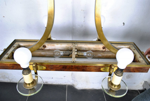 *Offre spéciale *Art Deco Chandelier In Wood And Bronze, Circa 1930