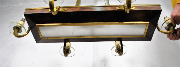 *Offre spéciale *Art Deco Chandelier In Wood And Bronze, Circa 1930