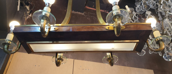 *Offre spéciale *Art Deco Chandelier In Wood And Bronze, Circa 1930