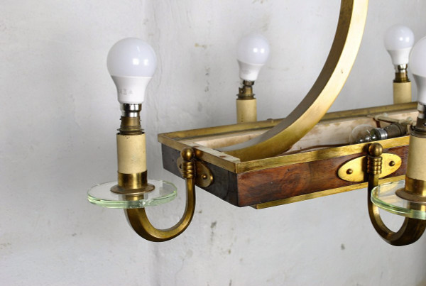 *Offre spéciale *Art Deco Chandelier In Wood And Bronze, Circa 1930