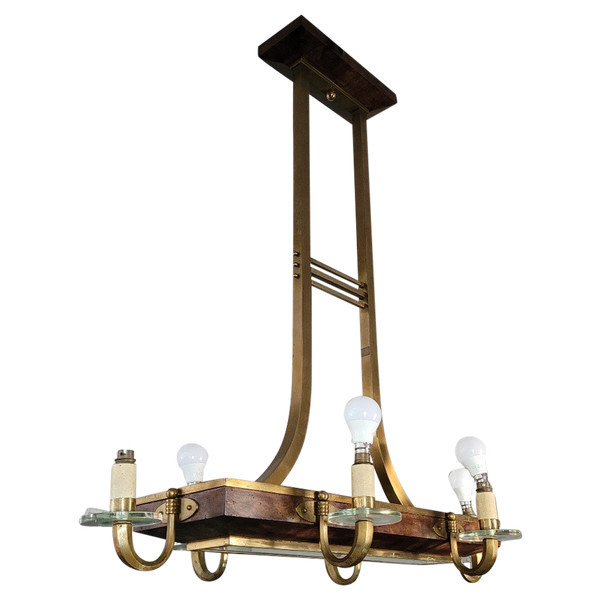*Offre spéciale *Art Deco Chandelier In Wood And Bronze, Circa 1930