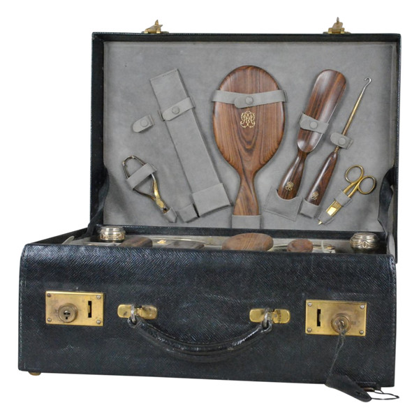 Cofanetto da toilette in cristallo e argento, monogrammato, XIX secolo