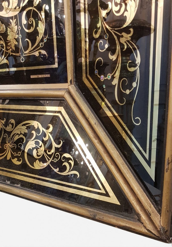 Églomisé Glass Frame, Signed Bucelli & Figli Ferrara, Napoleon III