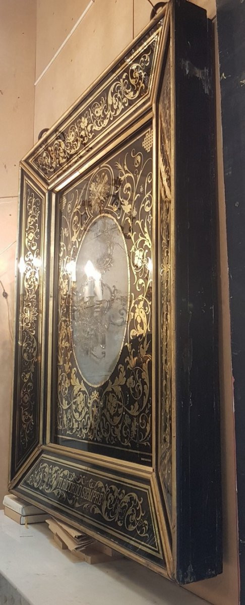 Églomisé Glass Frame, Signed Bucelli & Figli Ferrara, Napoleon III