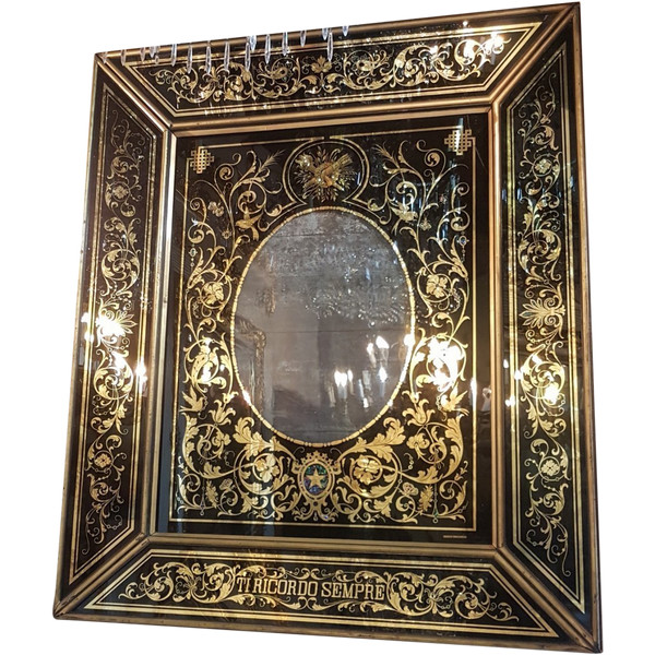 Églomisé Glass Frame, Signed Bucelli & Figli Ferrara, Napoleon III