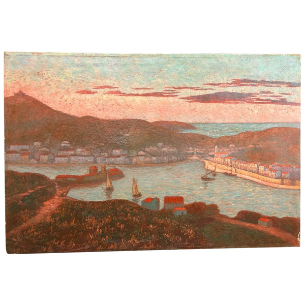 Ed . Poulain - Vue D’un Port Daté 1920 - Huile Sur Toile