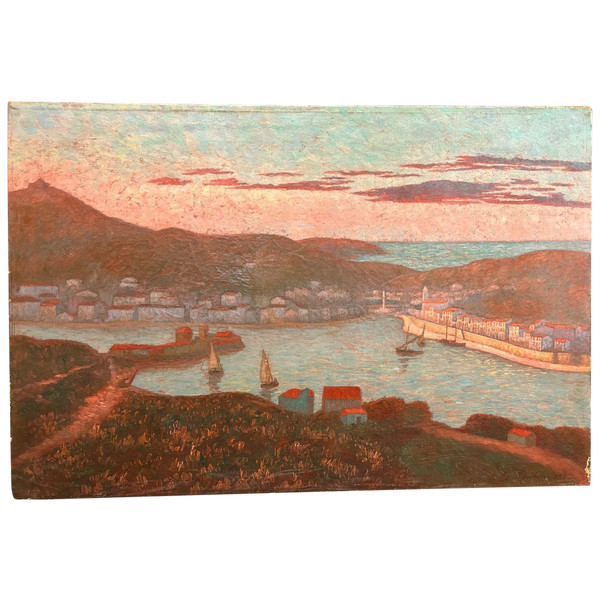 Ed . Poulain - Vue D'un Port Dated 1920 - Oil On Canvas