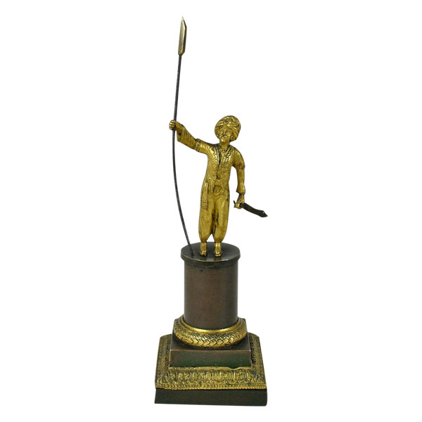 Turc à La Lance, Bronze Double Patine, 19eme Siècle