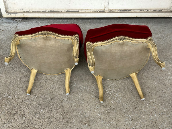 Coppia Di Sedie Basse Laccate In Stile Luigi XV Circa 1950