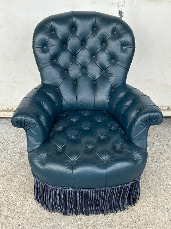 Poltrona Napoleone III - Pelle stile Chesterfield - Fine XIX secolo