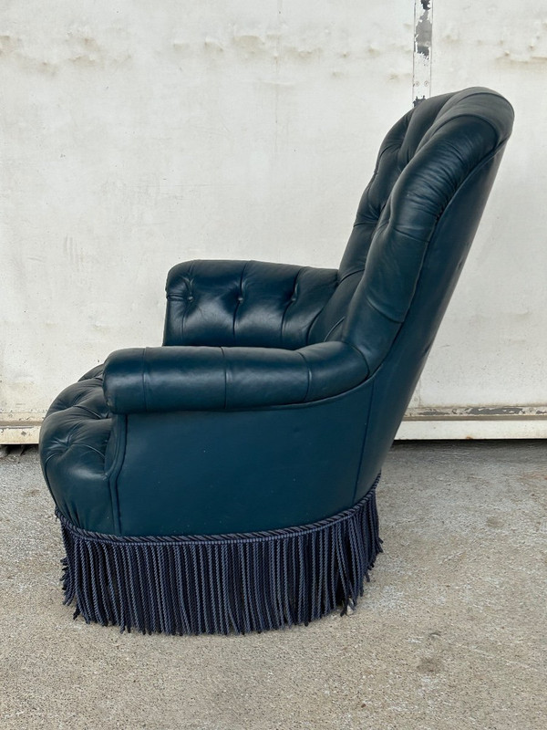 Poltrona Napoleone III - Pelle stile Chesterfield - Fine XIX secolo