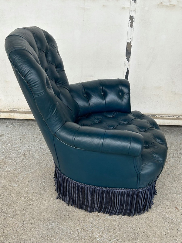 Poltrona Napoleone III - Pelle stile Chesterfield - Fine XIX secolo
