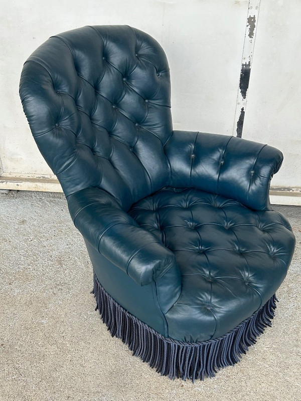 Poltrona Napoleone III - Pelle stile Chesterfield - Fine XIX secolo