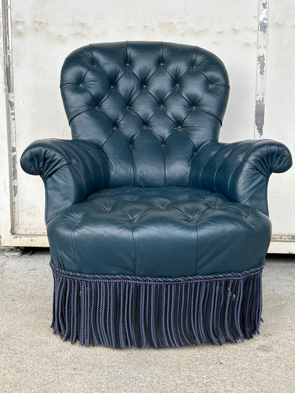 Poltrona Napoleone III - Pelle stile Chesterfield - Fine XIX secolo