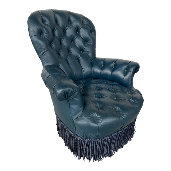 Poltrona Napoleone III - Pelle stile Chesterfield - Fine XIX secolo