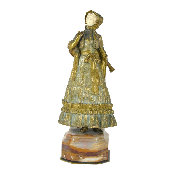 *Offre spéciale *Marquet, Chryselephantine élégante Jeune Femme, Signée, Fin 19ème Siècle