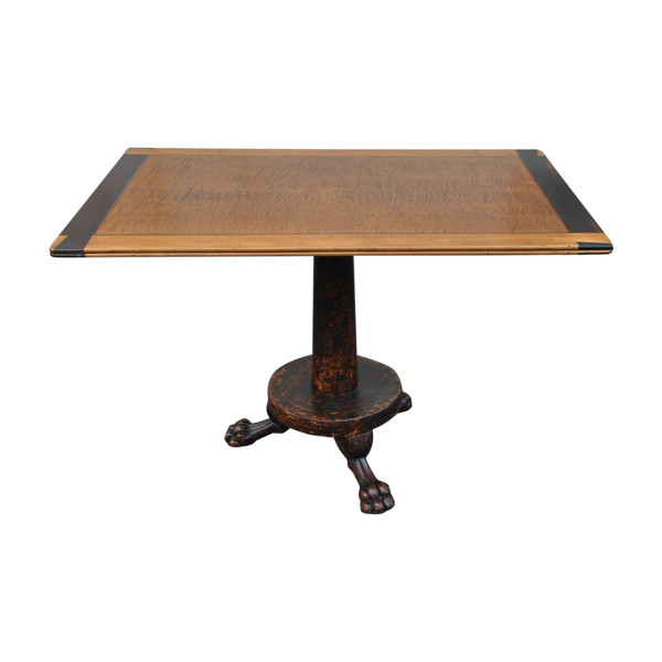 Tavolo "Campanino" in legno esotico intarsiato, firmato, XIX secolo