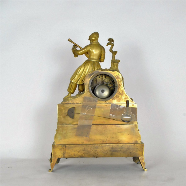 Gilt Bronze Clock, Greek With Lute, Restoration Period, 19th Century