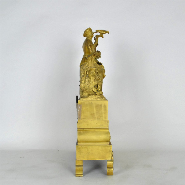 Gilt Bronze Clock, Greek With Lute, Restoration Period, 19th Century