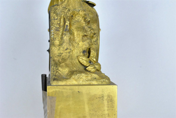 Gilt Bronze Clock, Greek With Lute, Restoration Period, 19th Century