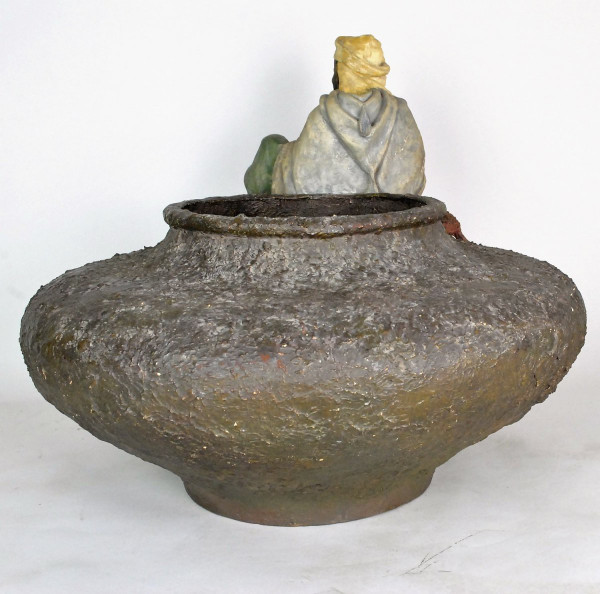Goldscheider, Grande Vaso in Terracotta con Carattere Orientale seduto, XIX Secolo