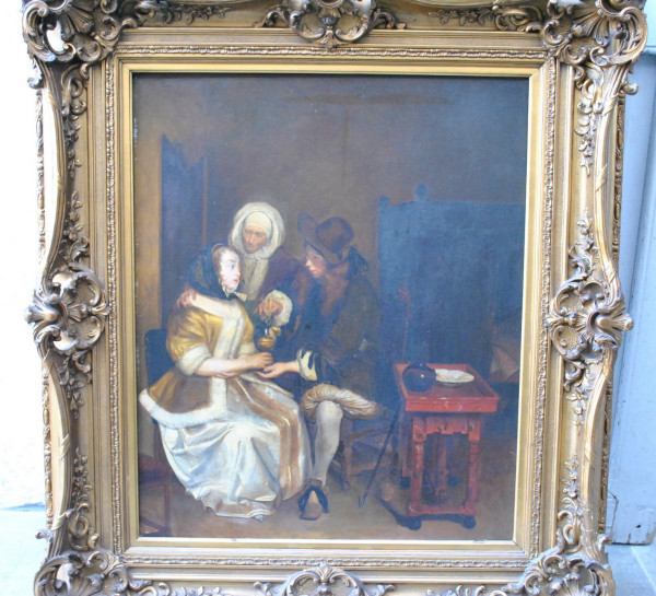 Olio Su Tela, Scena Di Interno, Scuola Settentrionale, XIX Secolo