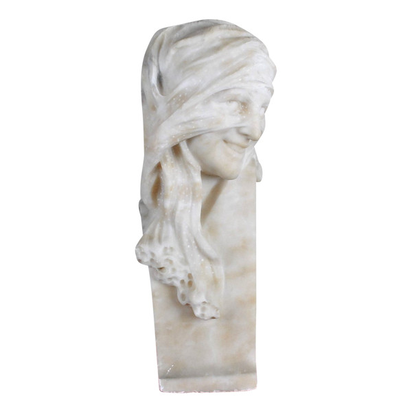 Alabaster Bust, Woman With Veiled Eyes, Circa 1900