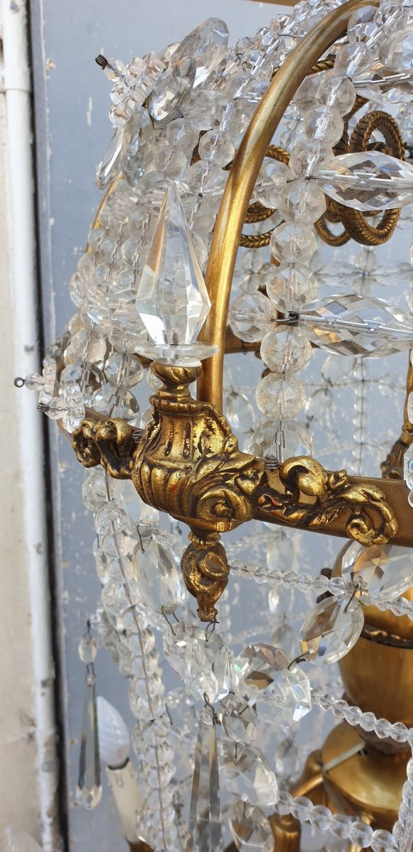 Large chandelier in the shape of a hot air balloon in bronze and crystal, 20th century