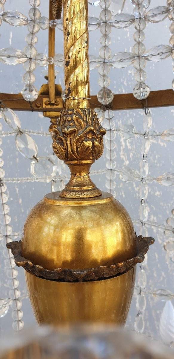 Large chandelier in the shape of a hot air balloon in bronze and crystal, 20th century
