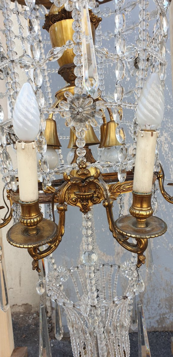 Large chandelier in the shape of a hot air balloon in bronze and crystal, 20th century