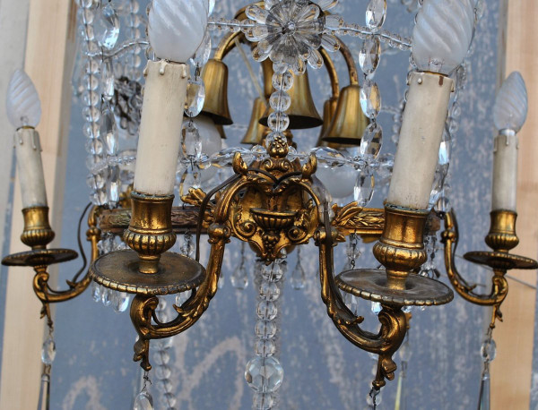 Large chandelier in the shape of a hot air balloon in bronze and crystal, 20th century