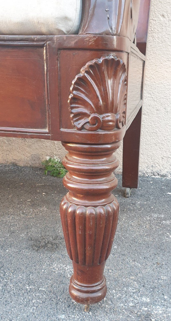 *Offre spéciale*Grande Panca In Mogano Con Teste Di Leoni, Genova, XIX Secolo