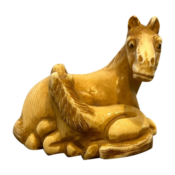 Netsuke - Cavalli Okimono in avorio Inizio XIX secolo