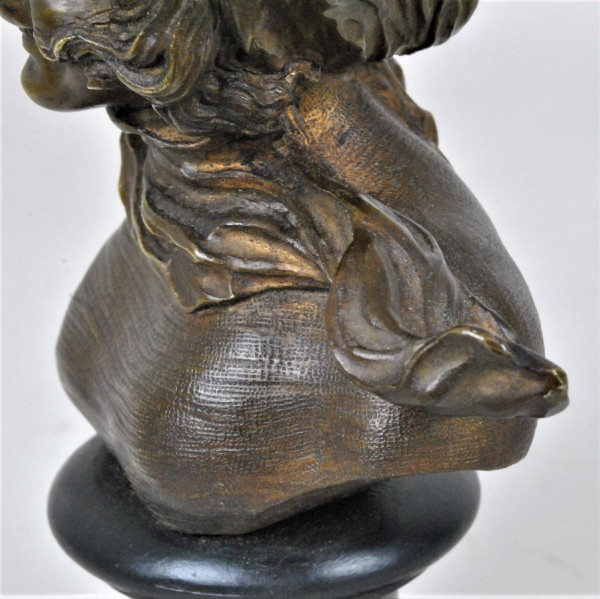 F Volpe, Busto Di Donna, Scultura In Bronzo, Stile Liberty, Del XX Secolo