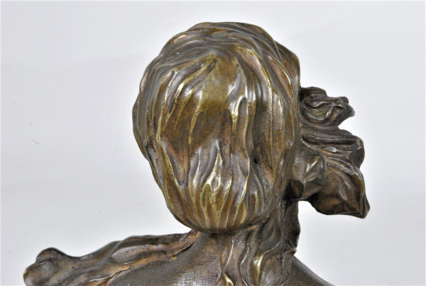 F Volpe, Busto Di Donna, Scultura In Bronzo, Stile Liberty, Del XX Secolo