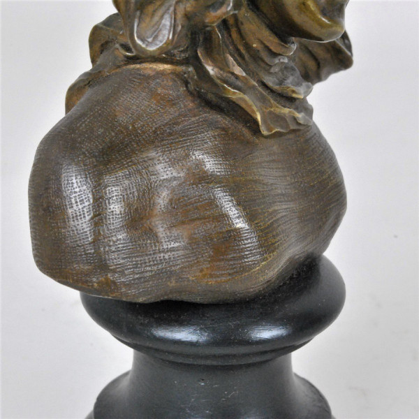 F Volpe, Busto Di Donna, Scultura In Bronzo, Stile Liberty, Del XX Secolo