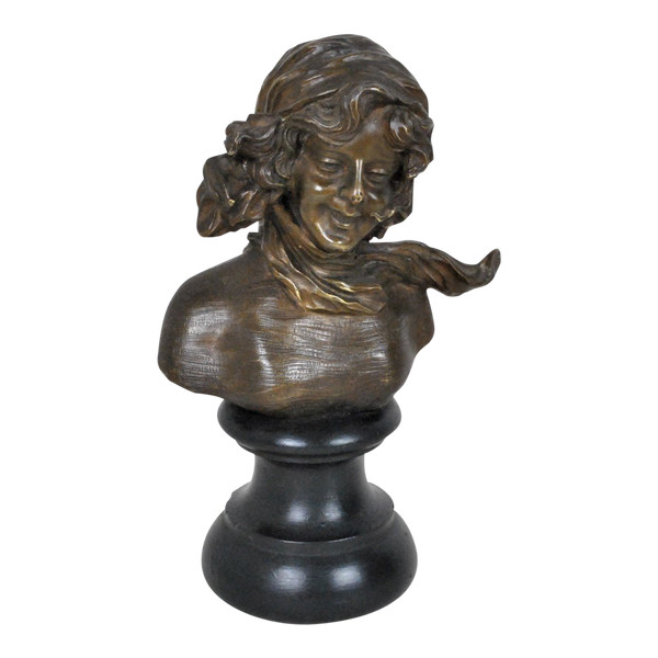 F Volpe, Busto Di Donna, Scultura In Bronzo, Stile Liberty, Del XX Secolo