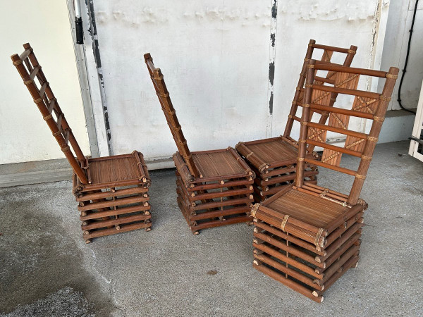 Suite De Quatre Chaises En Bambou Vietnam Vers 1930- 40 Indochine
