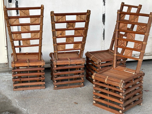 Suite De Quatre Chaises En Bambou Vietnam Vers 1930- 40 Indochine